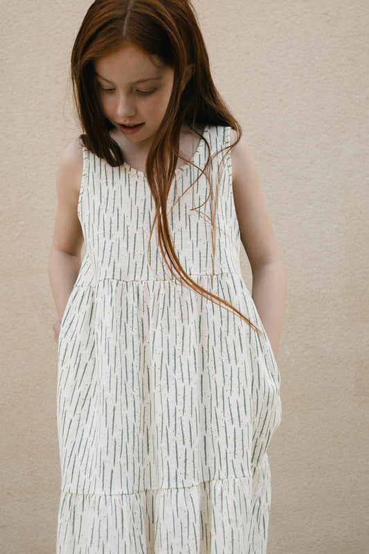 Green kids printed ruffled dress