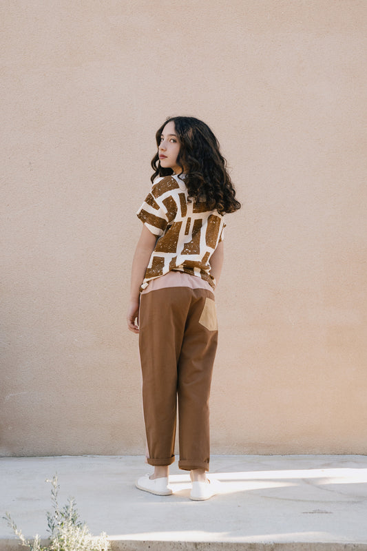 Brown kids printed T-shirt