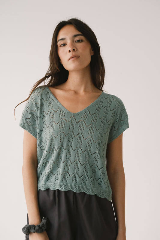 Openwork Light blue knitted top