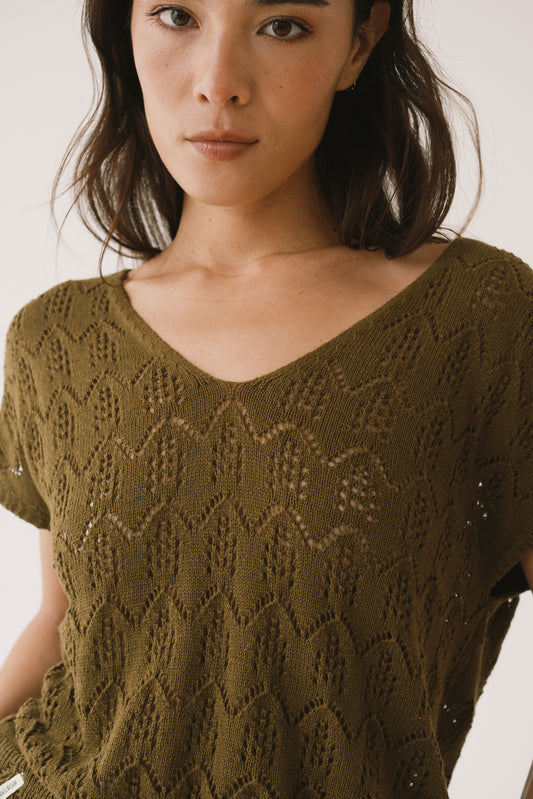 Openwork Green knitted top