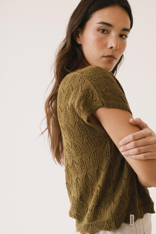 Openwork Green knitted top