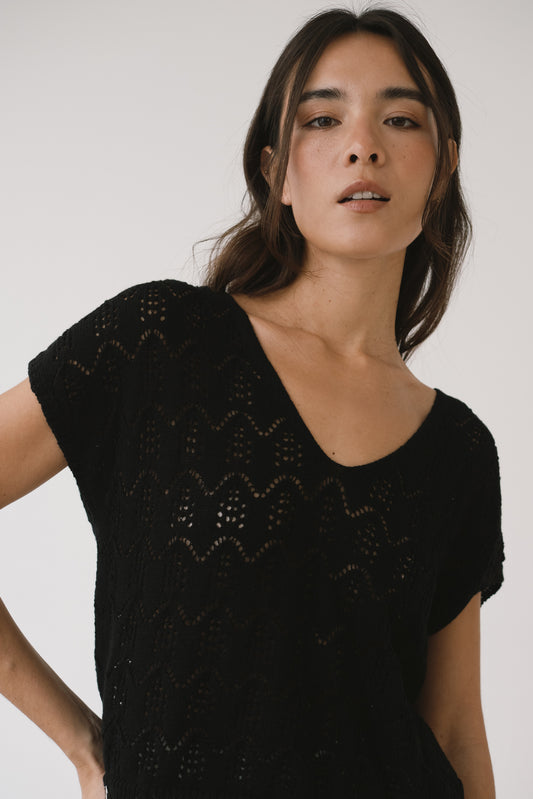 Openwork Black knitted top