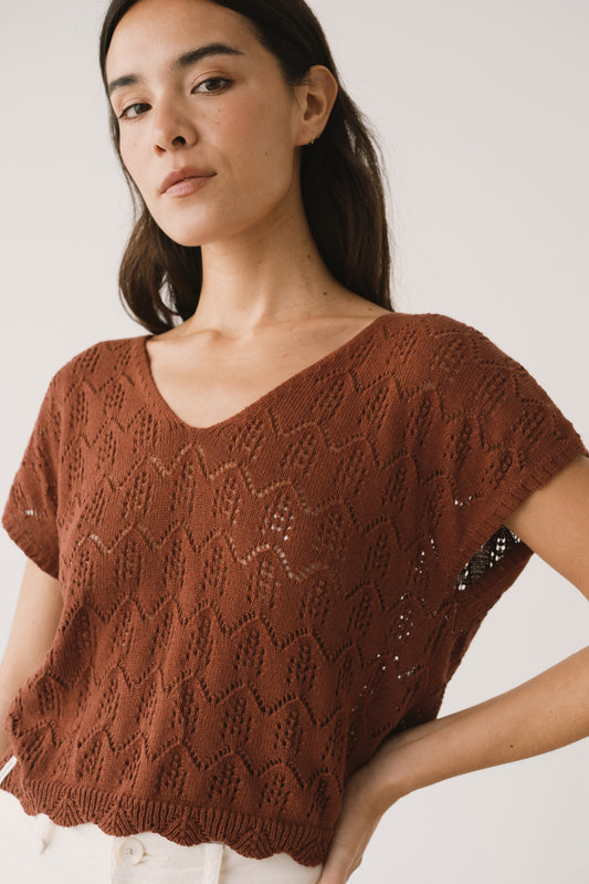 Openwork Red knitted top