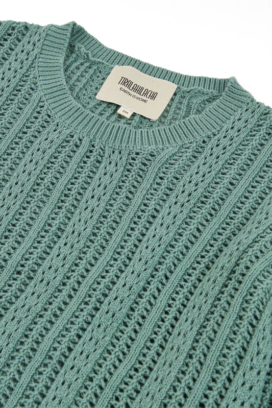Openwork Light Blue knitted sweater
