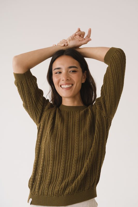 Openwork Light Green knitted sweater