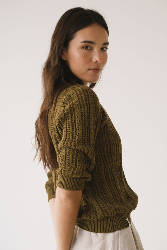 Openwork Light Green knitted sweater