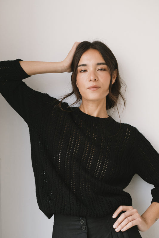 Openwork Light Black knitted sweater