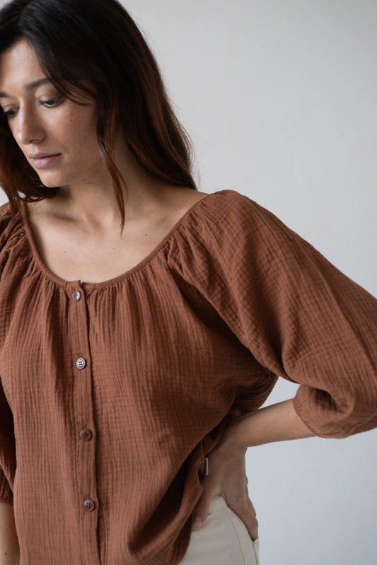 Blanche Terracotta Muslin Top