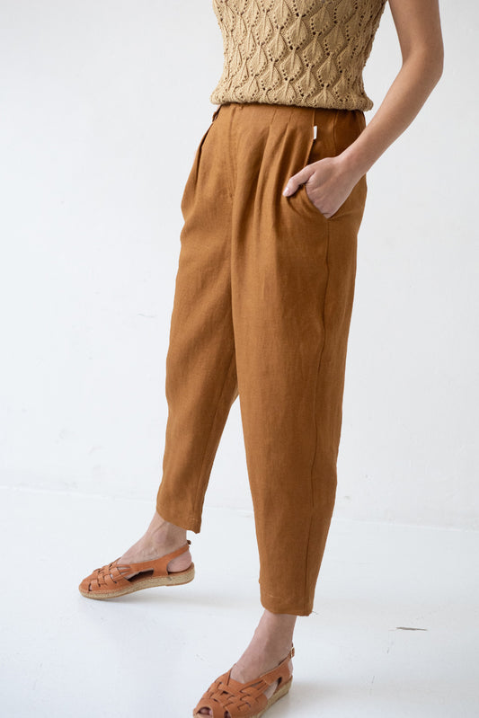 Bijoux Terracotta Linen Pleated Trousers