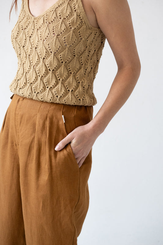 Bijoux Terracotta Linen Pleated Trousers