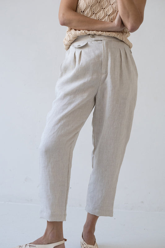 Bijoux Beige Linen Pleated Trousers