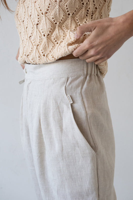 Bijoux Beige Linen Pleated Trousers