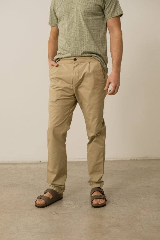 Herman Linen Blend Casual Chino Pants In Khaki