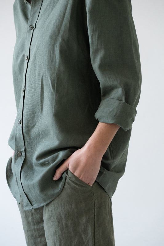 Hugo linen blend unisex shirt in green
