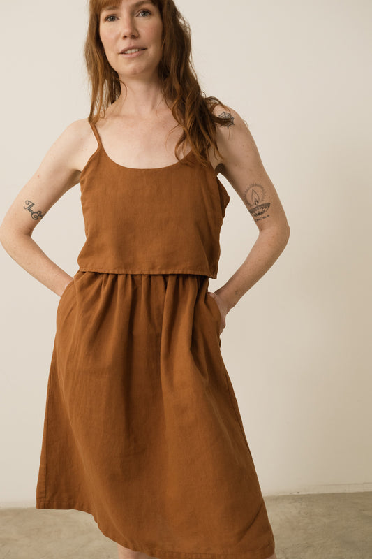 Henar Terracotta Linen Blend Strap Dress