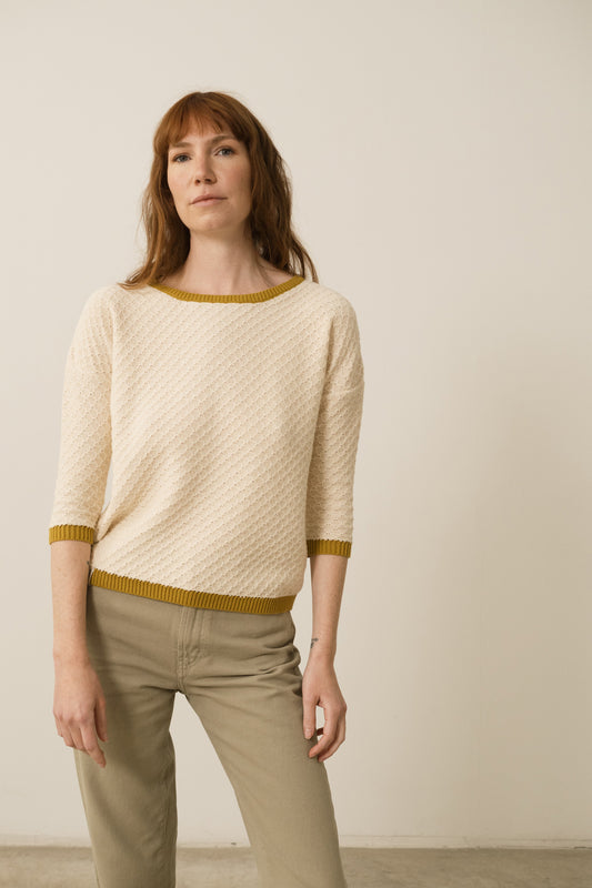 Hadi Organic Cotton Sweater With Mustard Contrast
