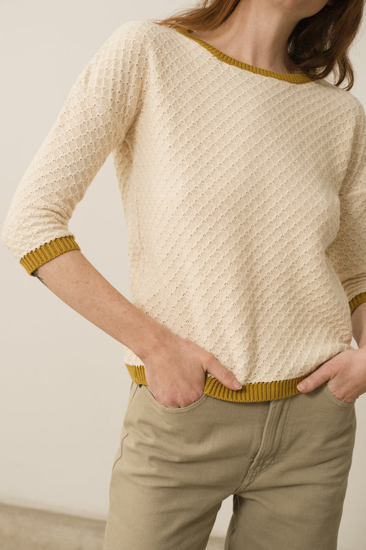 Hadi Organic Cotton Sweater With Mustard Contrast