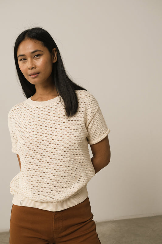 Hadara Short Sleeve Knitted Top In White
