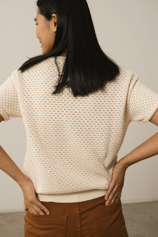 Hadara Short Sleeve Knitted Top In White