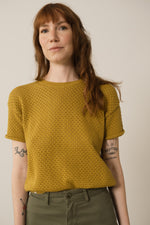 Hadara Short Sleeve Knitted Top In Mustard