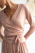 Merino wool wrap top in dusty pink