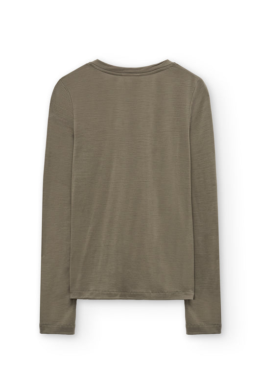 Merino wool V-neck top in olive green