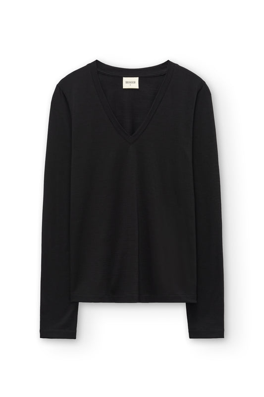 Merino wool V-neck top in anthracite grey