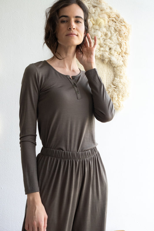Merino wool henley top in sage green