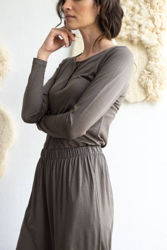 Merino wool henley top in sage green