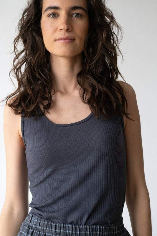 Merino wool ribbed top in blueberry blue