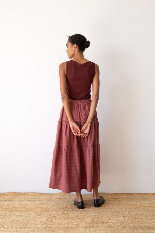 Merino wool ribbed top in burgundy