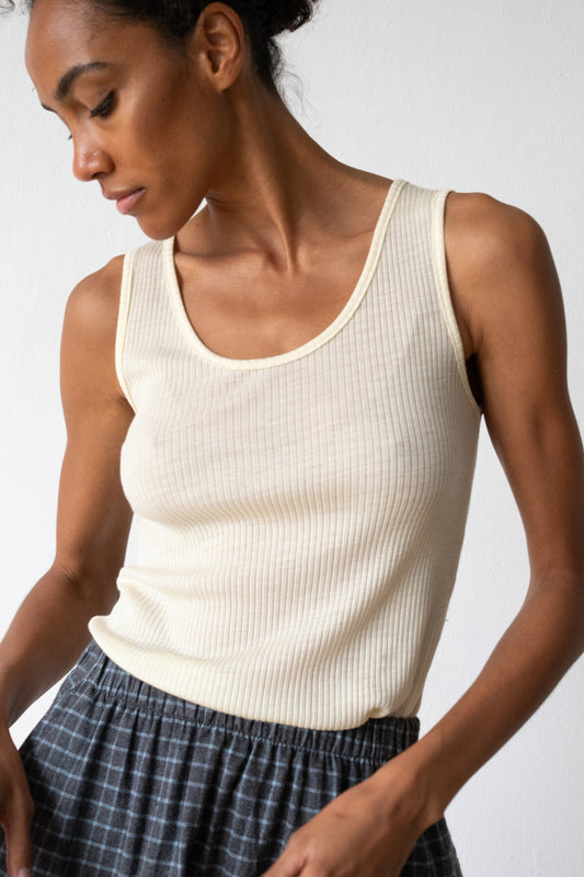 Merino wool ribbed top in beige