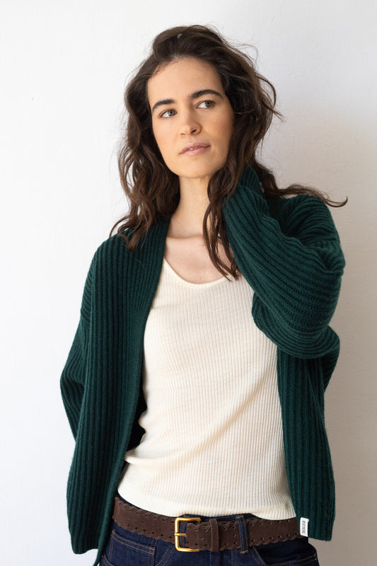 Cashmere cardigan in forest green