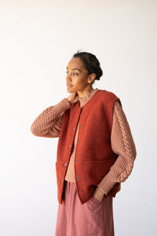 100% virgin wool waistcoat in burgundy