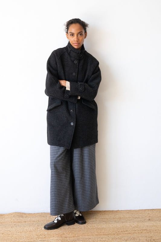 100% virgin wool high-neck coat in anthracite grey