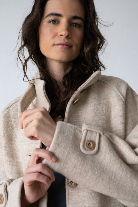 100% virgin wool high-neck coat in beige