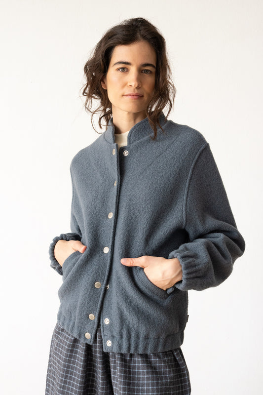 100% virgin wool bomber jacket in jade blue
