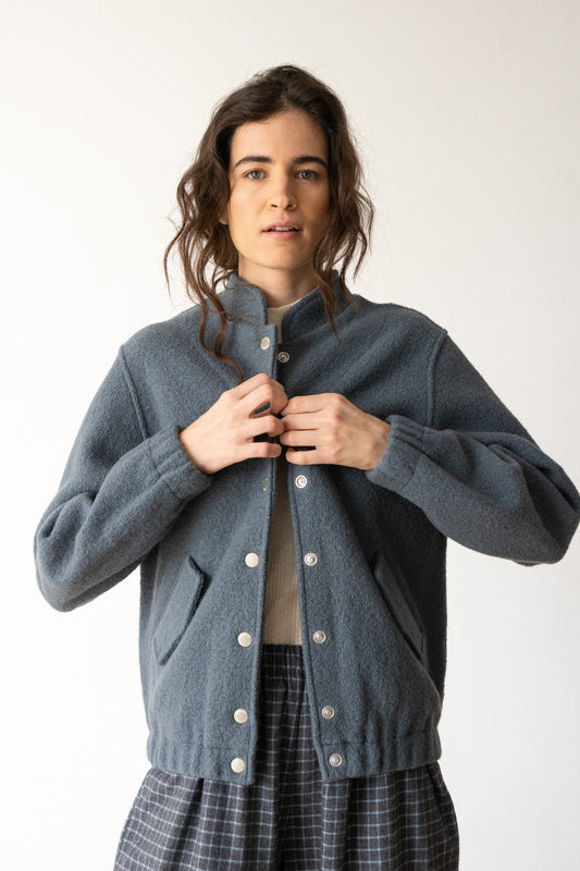 100% virgin wool bomber jacket in jade blue
