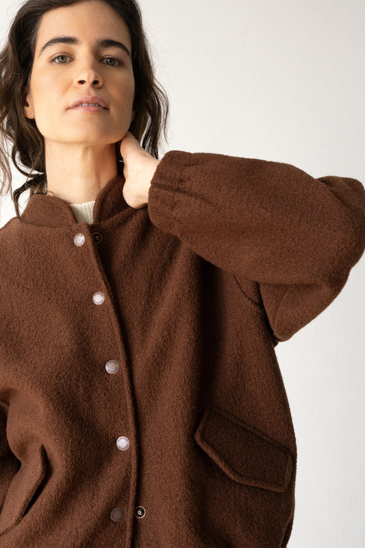100% virgin wool bomber jacket in brown