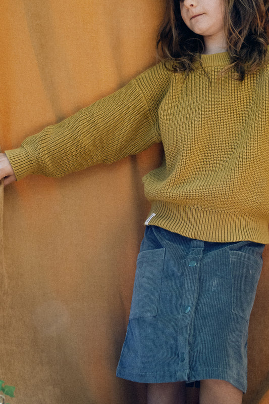 Falda pana algodón orgánico azul