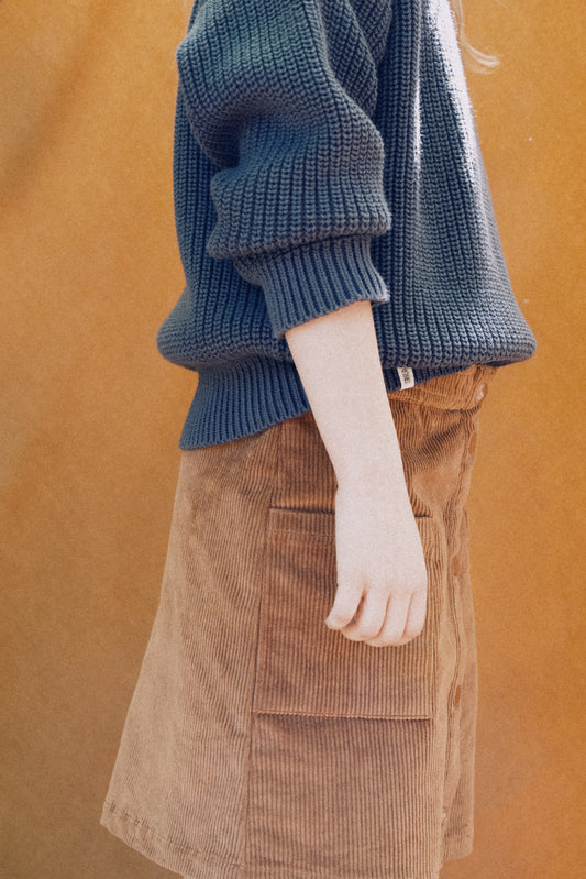 Falda pana algodón orgánico teja