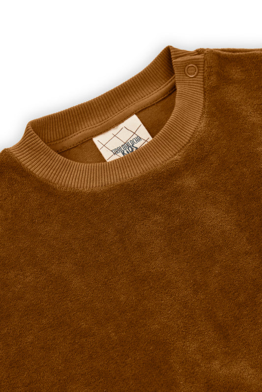 Sudadera bebé tercioplelo algodón orgánico teja