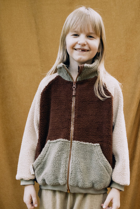 Chaqueta borreguito algodón orgánico multicolor marrón