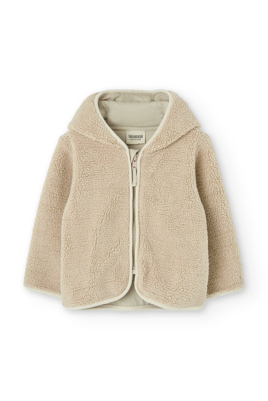 Chaqueta capucha borreguito bebé color crudo