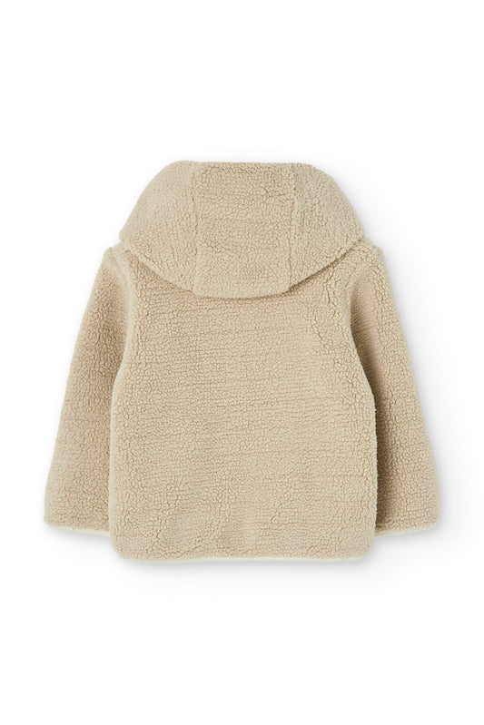 Chaqueta capucha borreguito bebé color crudo