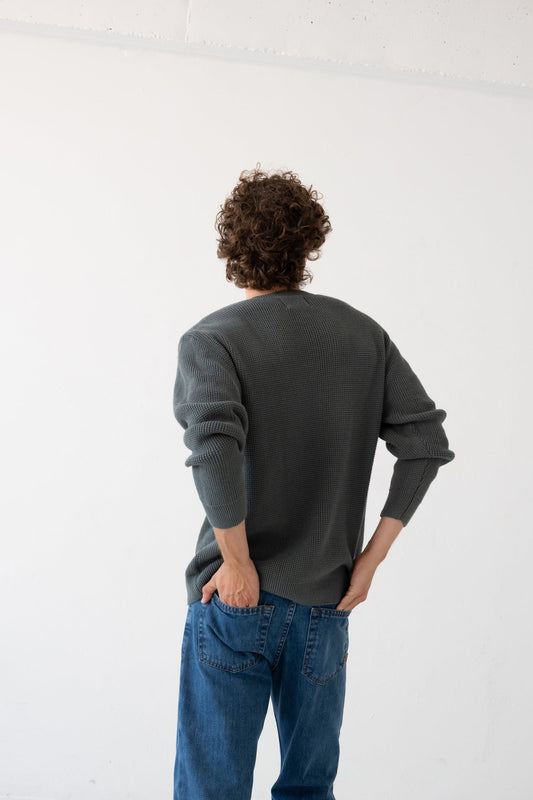 TIRALAHILACHA | Hydrangea blue Tam sweater in organic cotton