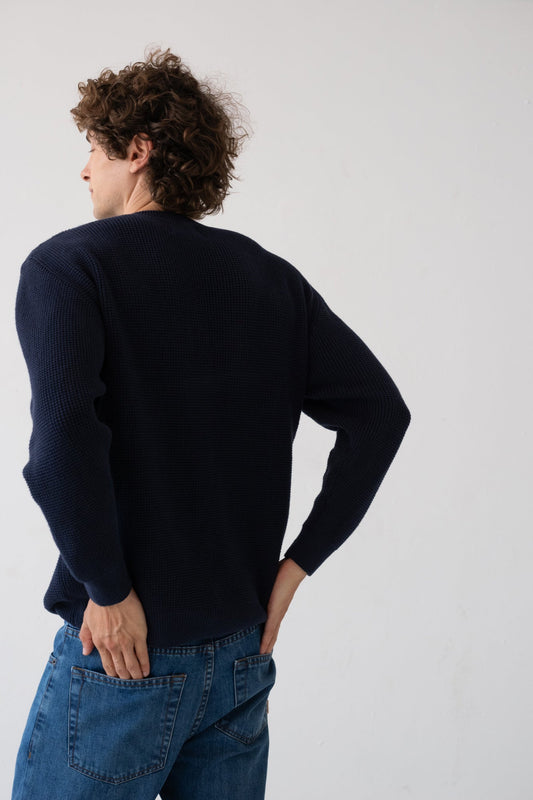 TIRALAHILACHA | Navy blue Tam sweater in organic cotton