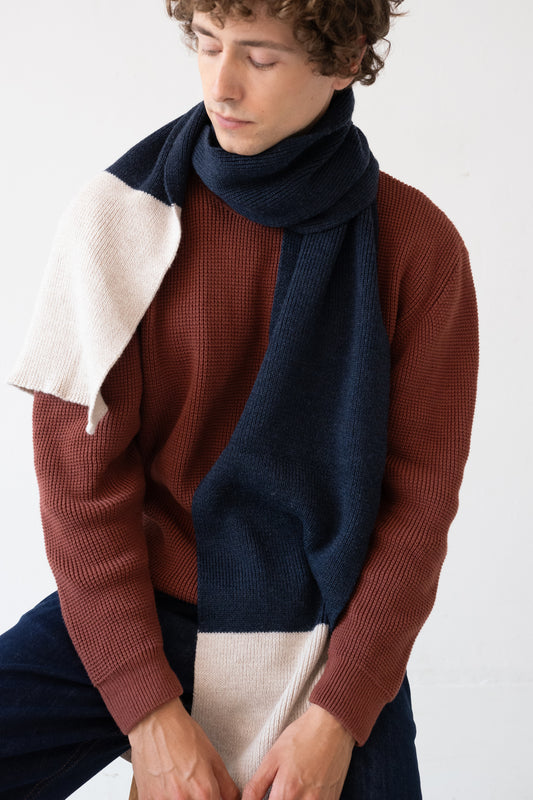 Tayo chunky wool scarf in two-tone blue