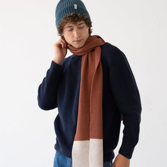 TIRALAHILACHA | Tayo chunky wool scarf in three-tone blue 