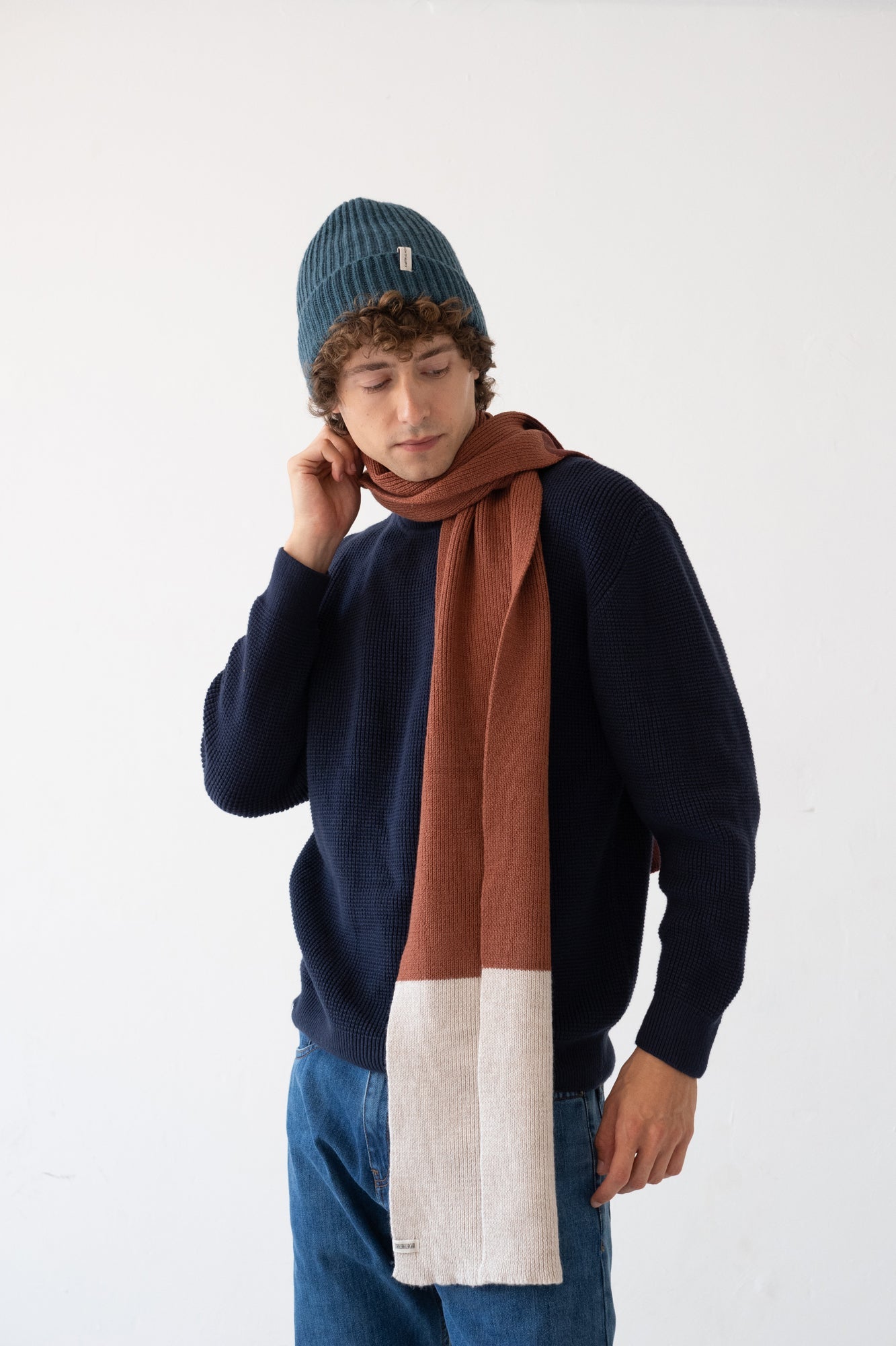 TIRALAHILACHA | Tayo chunky wool scarf in three-tone blue 